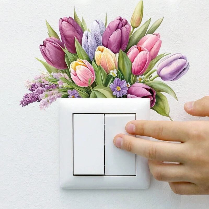 4 Pcs Wall Decals Creative Tulip Switch Removable Flower Switch Leaf Stickers gallery