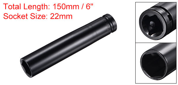 1/2" Drive x 22mm Deep Impact Socket CR-V Steel 6" Length 6-Point Metric Size gallery