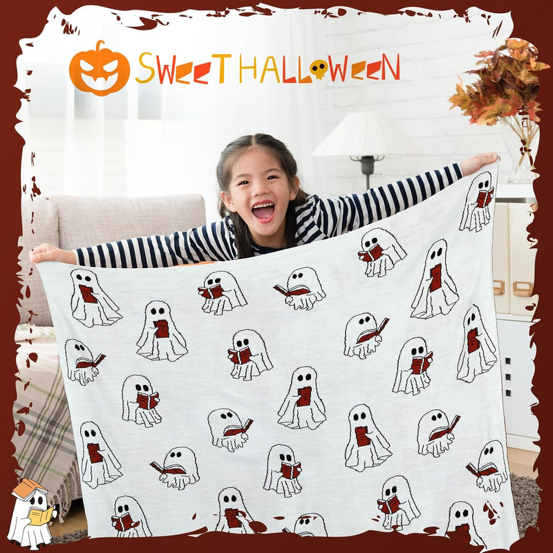 Easter Day Halloween Ghost Reading Book Blanket 50 x 60 Inches Soft Knit Throw w gallery