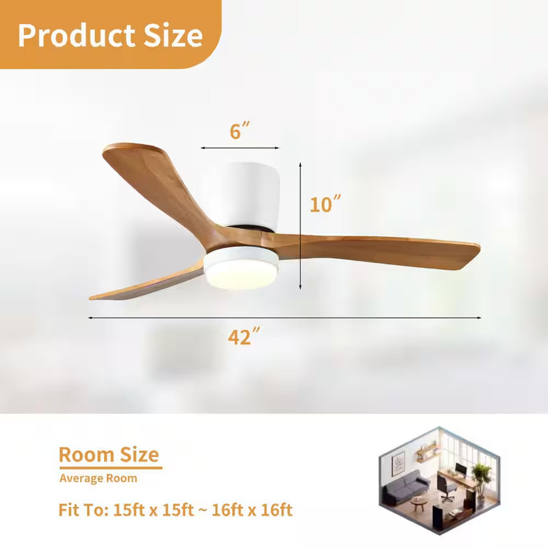 42 In. Integrated LED Indoor Flush Mount White Standard Ceiling Fan with Dimmabl gallery