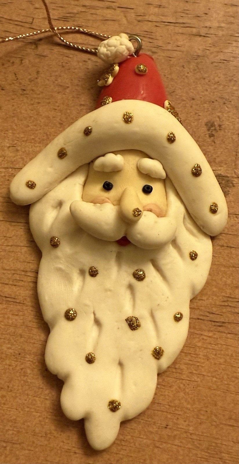 Polymer Clay Hand Crafted Flat Santa Figure Christmas Ornament 4” tall gallery