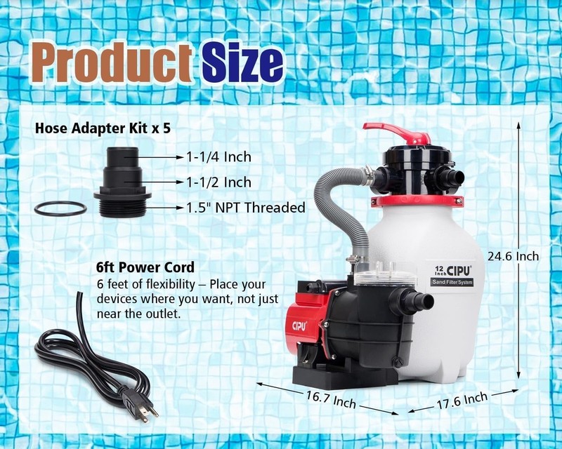 CIPU 12inch Sand Filter Pump System for Above Ground Pools 1/3 HP gallery