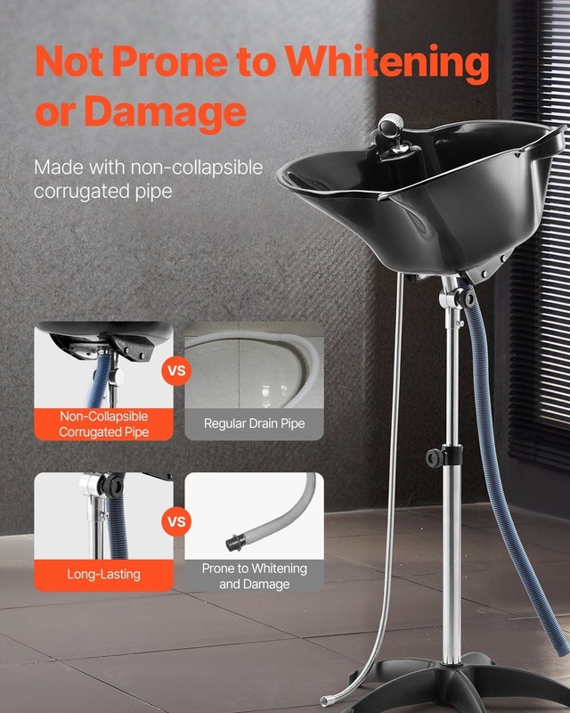 Adjustable Height&Angle Portable Shampoo Bowl with Drain Hose&Shower Head Black gallery