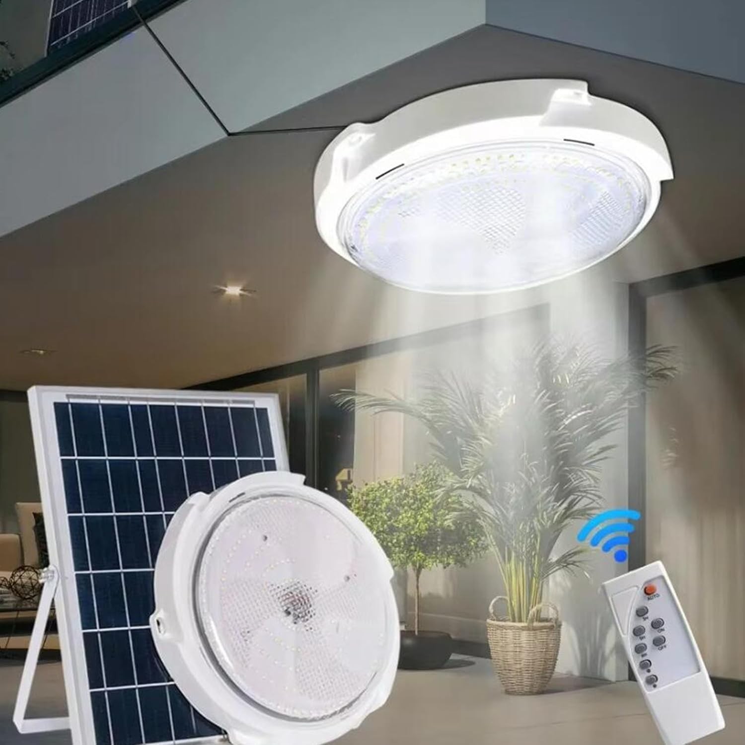 Indoor Outdoor Solar Ceiling Light Shed Solar Pendant Lamp w/Remote Control LED gallery