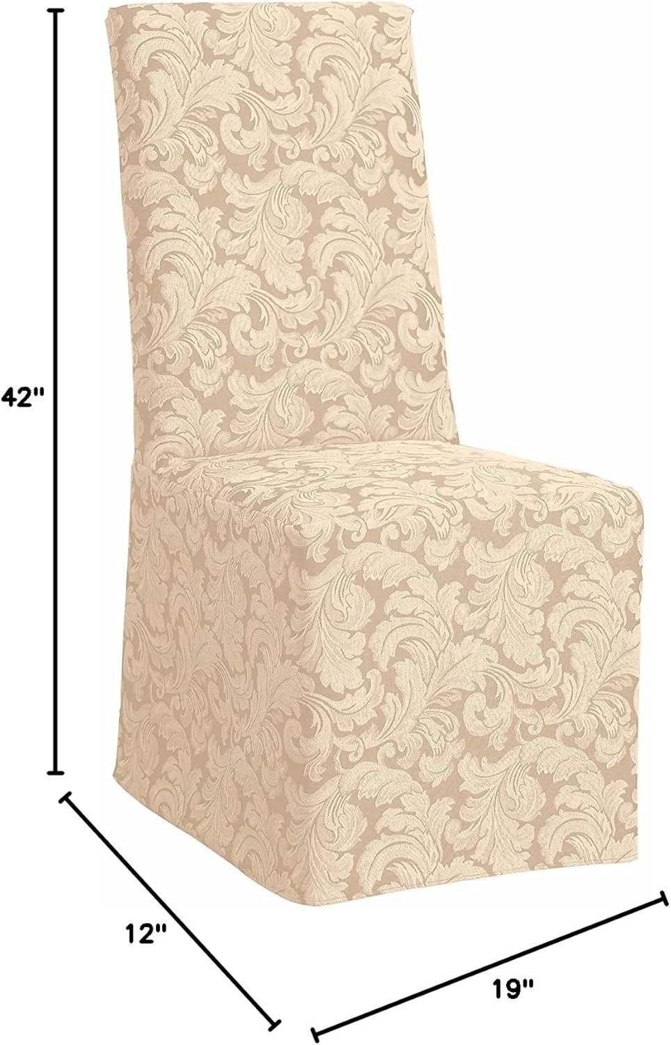 Surefit Scroll Design Long Dining Room Chair Slipcover in Champagne Set of 2 gallery
