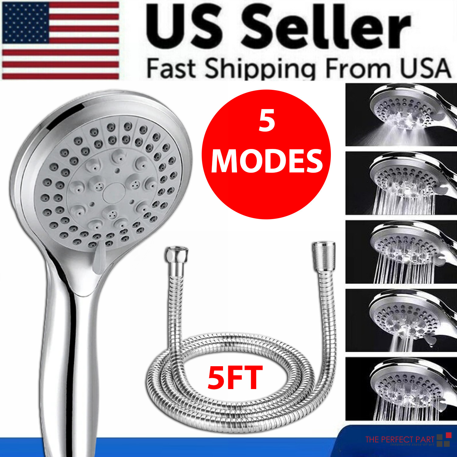 High Pressure Shower Head 5 Settings Handheld Shower Heads Spray With 5 FT Hose gallery