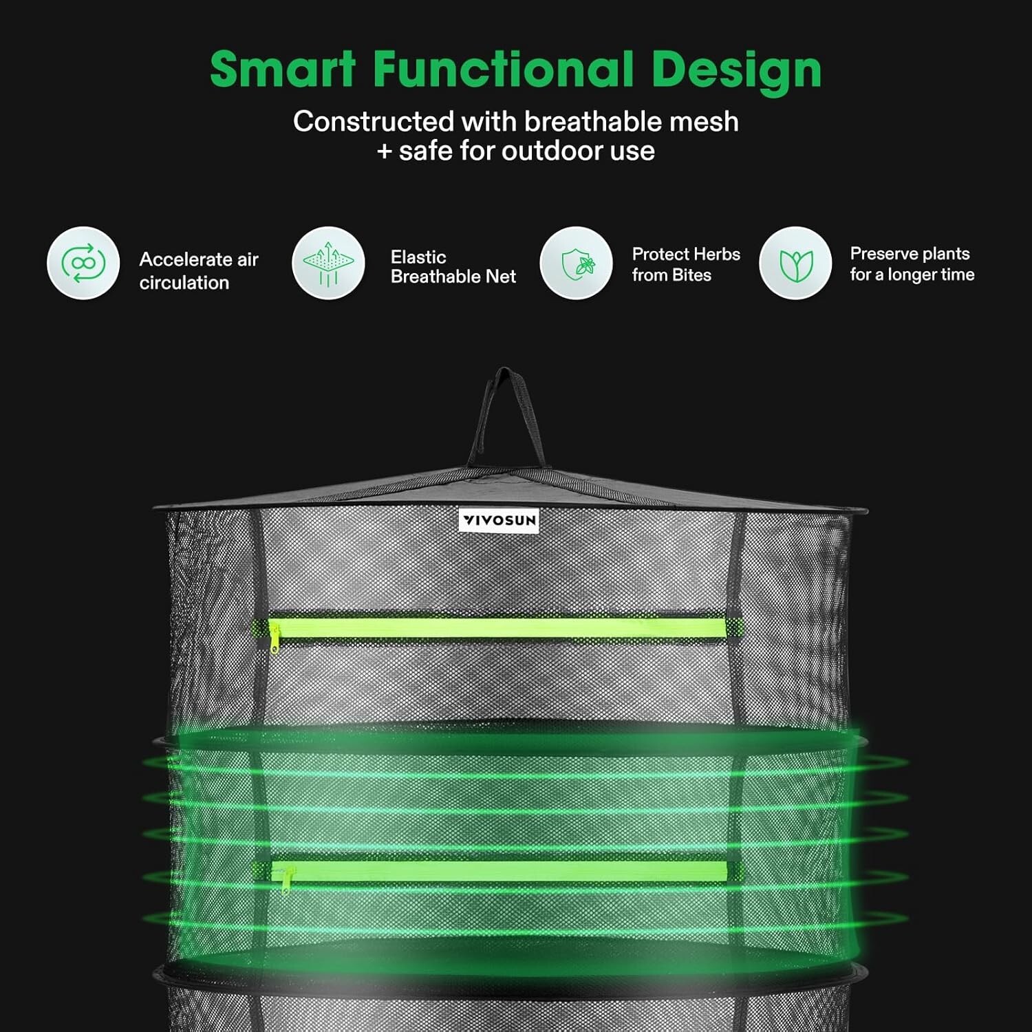 VIVOSUN 3-Layer Hanging Herb Mesh Rack Foldable Drying Net with Zippers gallery