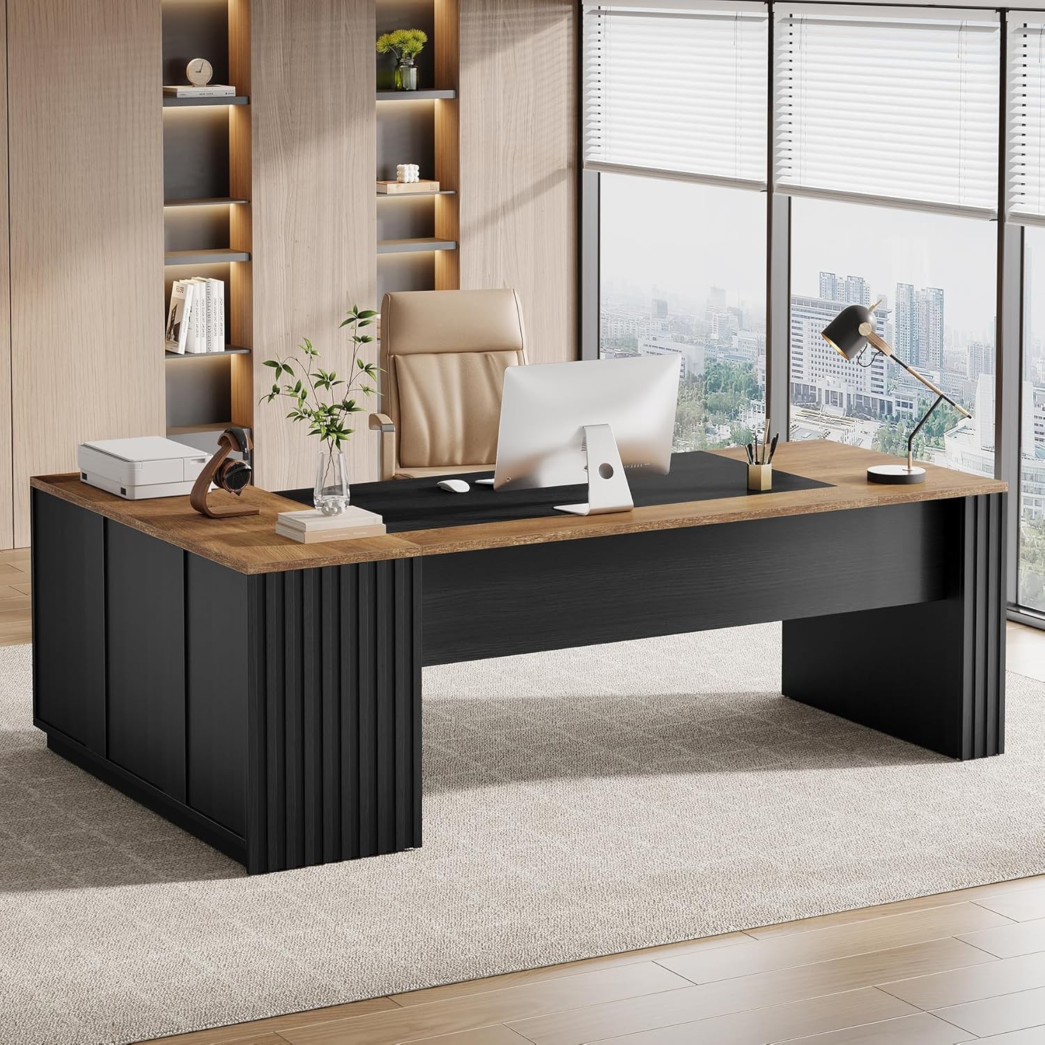 78-Inch L-Shaped Executive Desk, Modern Large Office Computer Desk with Cabinet gallery