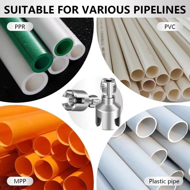 Integrated Internal & External Pipe Threading Tool Steel PVC Pipe Threader Kit gallery