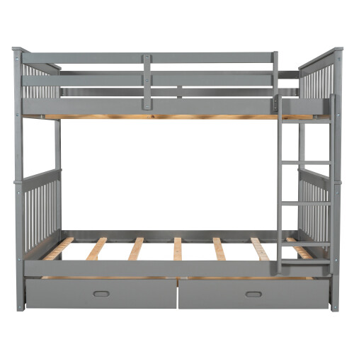 Full Over Full Bunk Bed W/ Storage Drawers Wood Platform Beds Bedroom Furniture gallery
