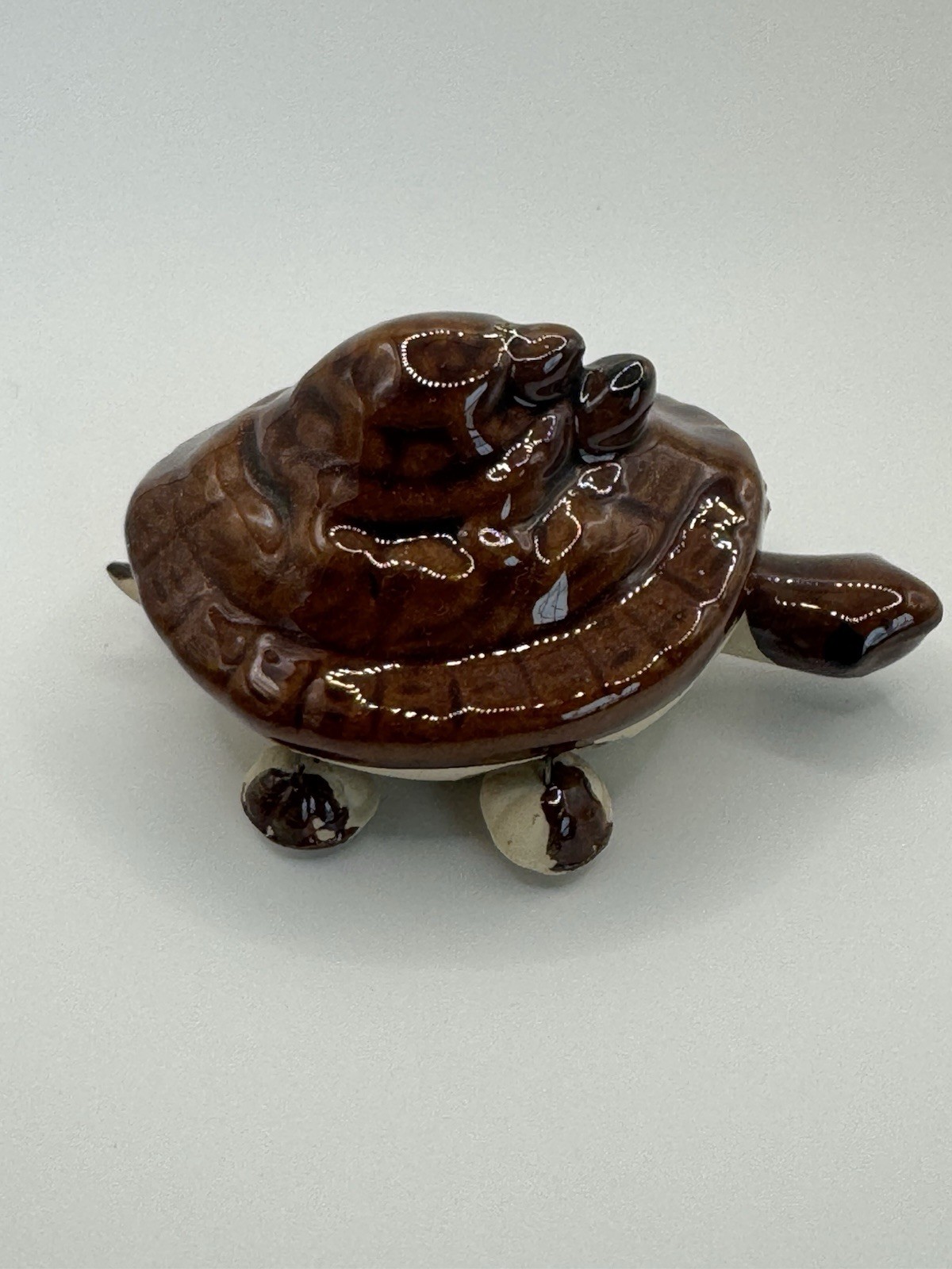 Hand-made Decorative Varnished CERAMIC Brown TURTLE with His Two Children gallery