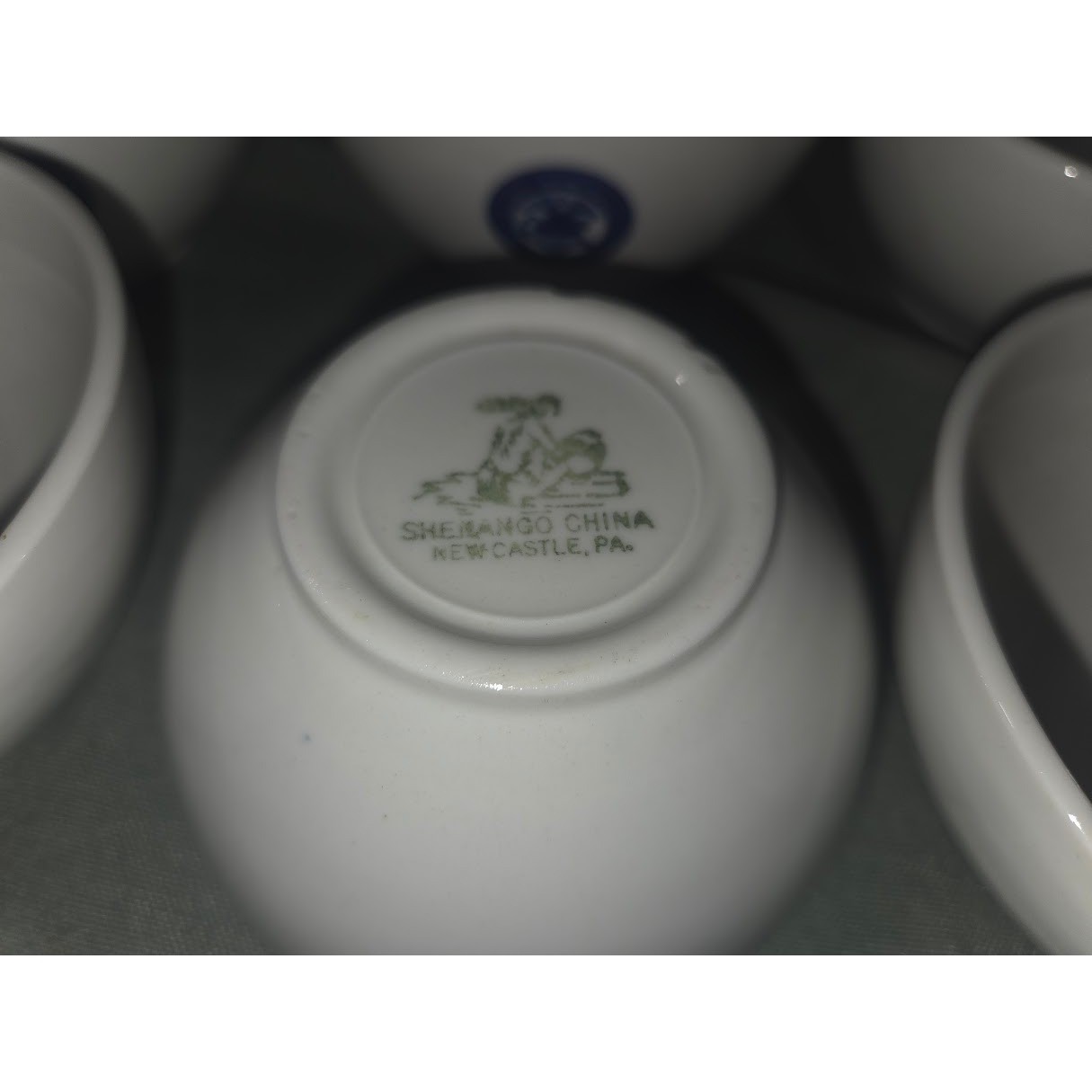 1930s Shenango China Veterans Administration Small Bowls Set of 6 White Blue gallery