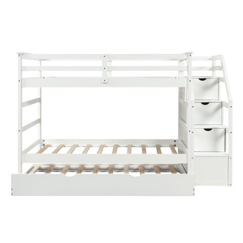 Solid Wood Bunk Bed with Trundle Platform Bed Frames Daybed For Home School Dorm gallery