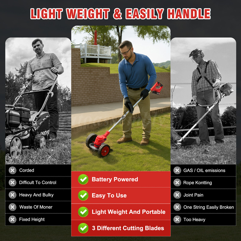 Cordless String Trimmer, Edger WeedWhacker Grass Eater Lawn Cutter 3.0ah Battery gallery