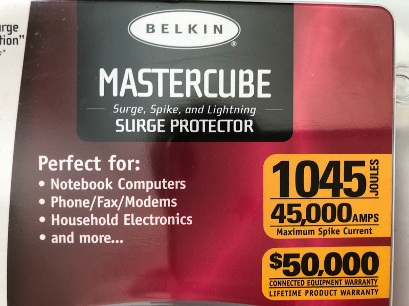 BELKIN MASTERCUBE Surge Protector 1045 Joules/45,000 Amps Max Model F9H120-CW gallery