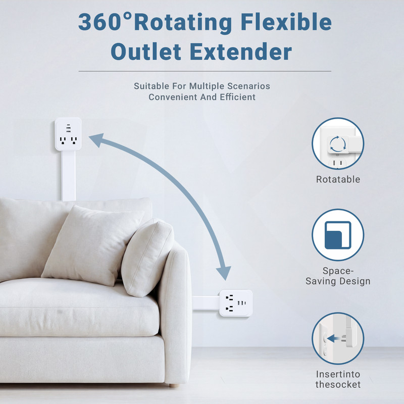 Outlet Electrical Outlet Extender Stick. Features USB-C, 2 USB-A, and 2 AC Outle gallery