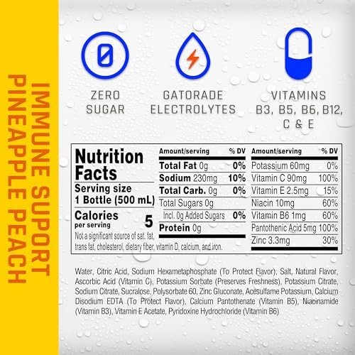 Propel Immune Support Electrolyte Drinking Water Pineapple Peach, 16.9 fl oz, 12 gallery