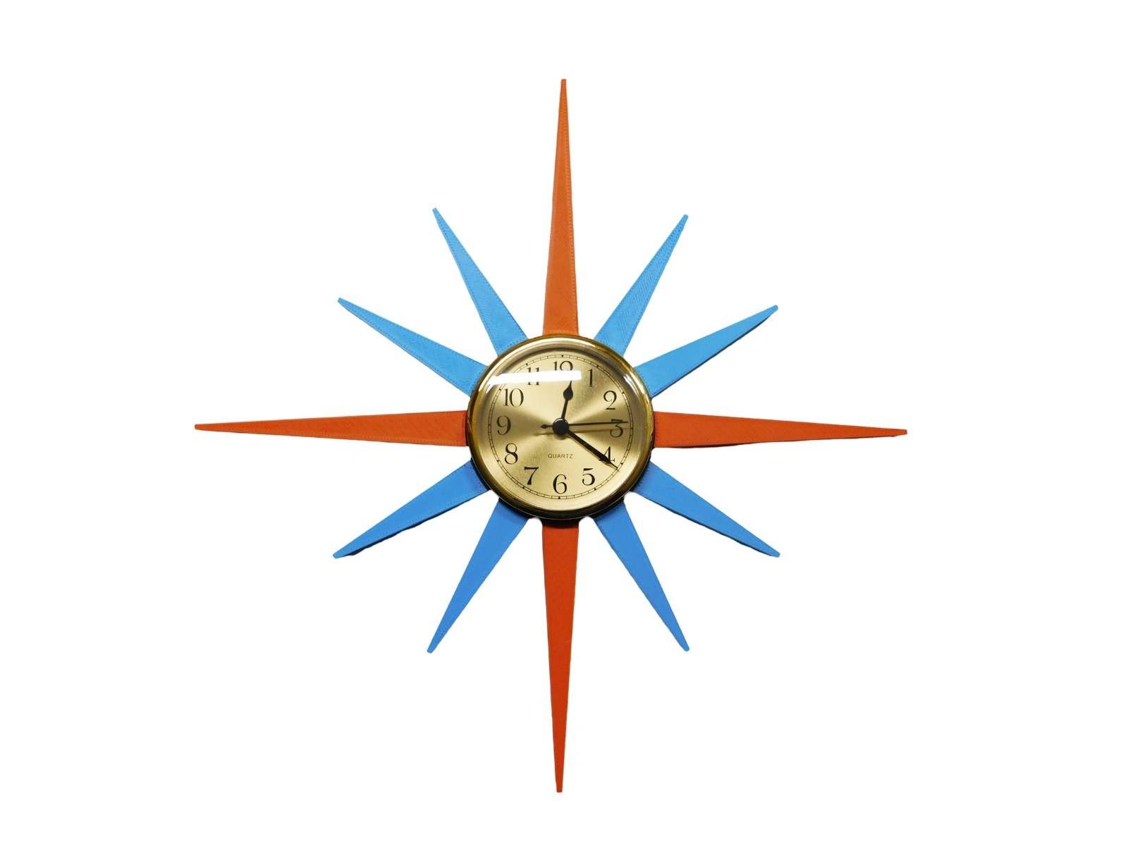 Mid Century Modern Sunburst Wall Clock – Retro Atomic Style, 3D Printed gallery