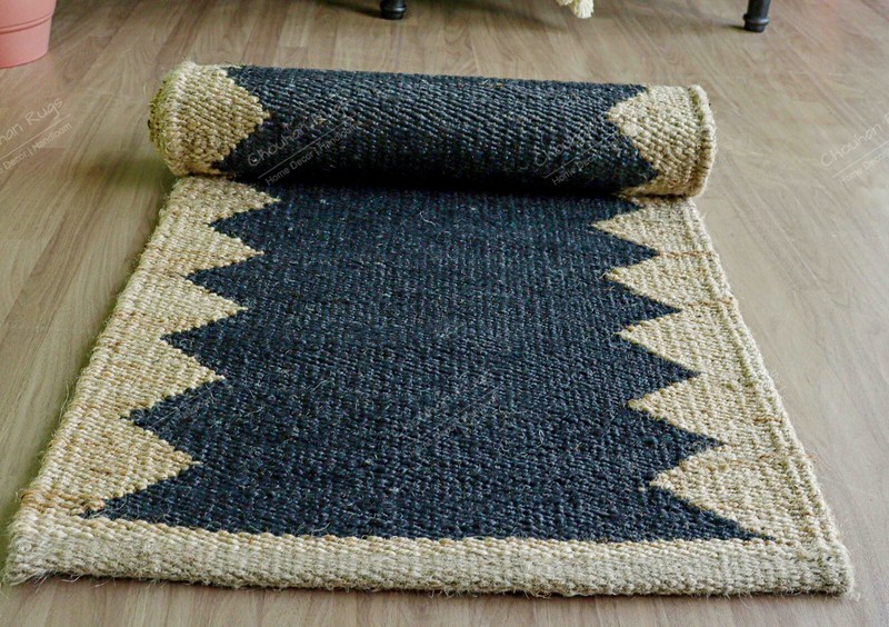 Indian Hemp Rectangle Jute Ru, Black With Beige Border Rug Vintage Rug Décor Rug gallery
