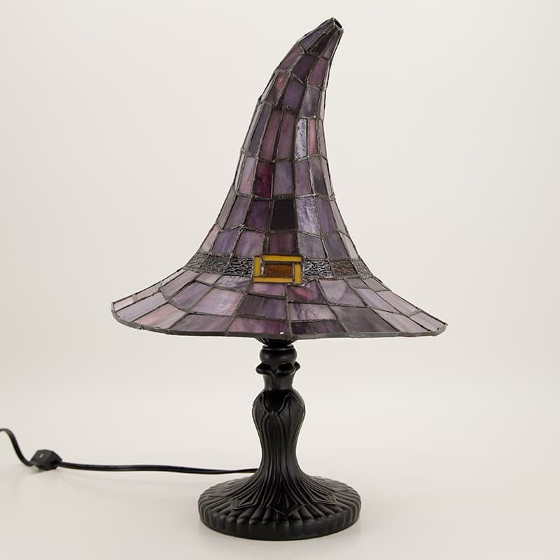 Cracker Barrel Halloween Stained Glass Witch Hat Table Lamp, Purple & Black gallery