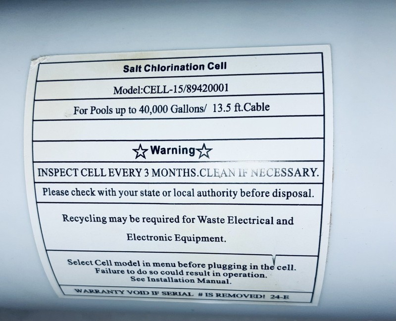 Salt Chlorination Cell Replacement CELL-15/89420001 40K Gallons 13.5ft Cable gallery