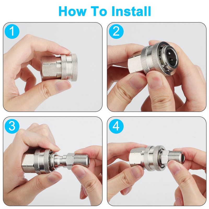 4x Pressure Washer Quick Connect Fitting 3/8 Inch Male and Female Thread Adapter gallery