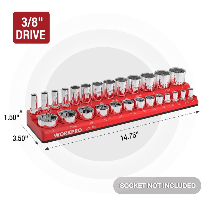 WORKPRO 3/8-Inch SAE Magnetic Socket Organizer Holds 26PCS Standard Deep Sockets gallery