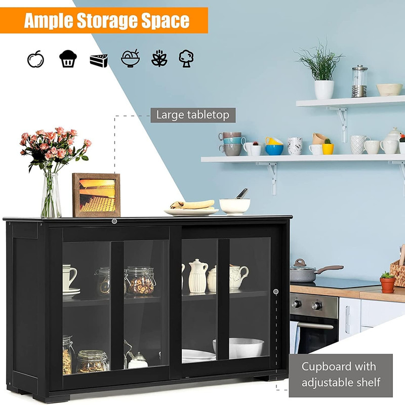 Elegant Black Stackable Storage Cabinet with Adjustable Shelves & Glass Doors gallery