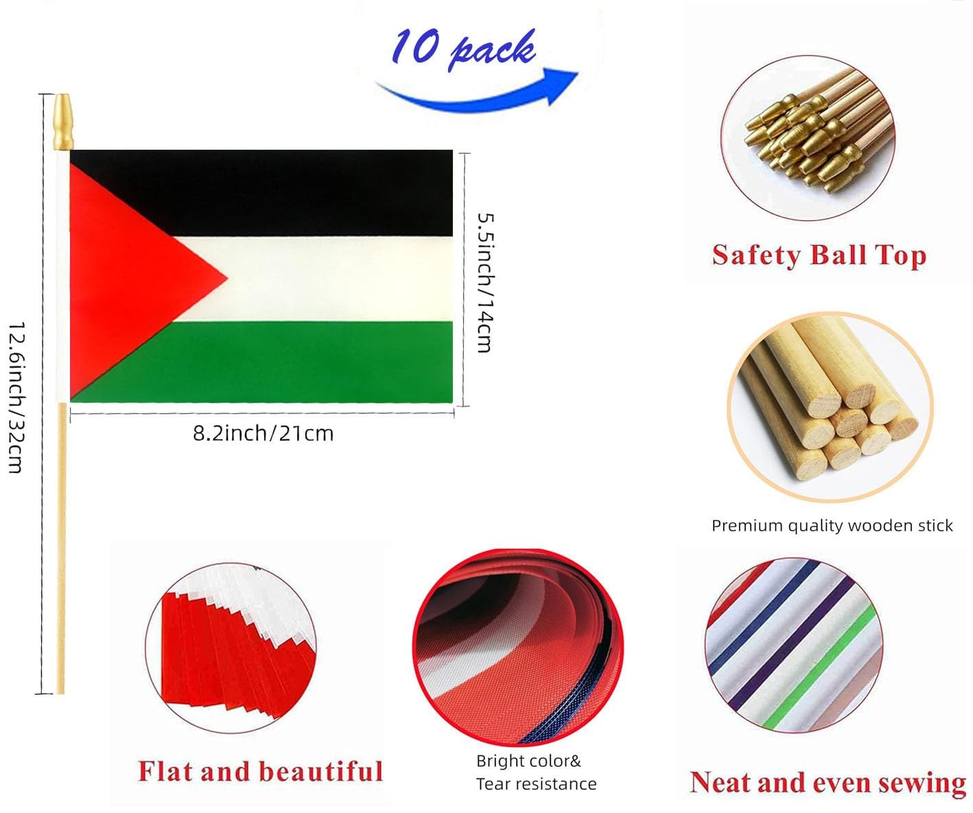 10 Pack Palestine Flags - PSE Handheld Flag-Desktop Flag-5x8 In, Palestinian ... gallery