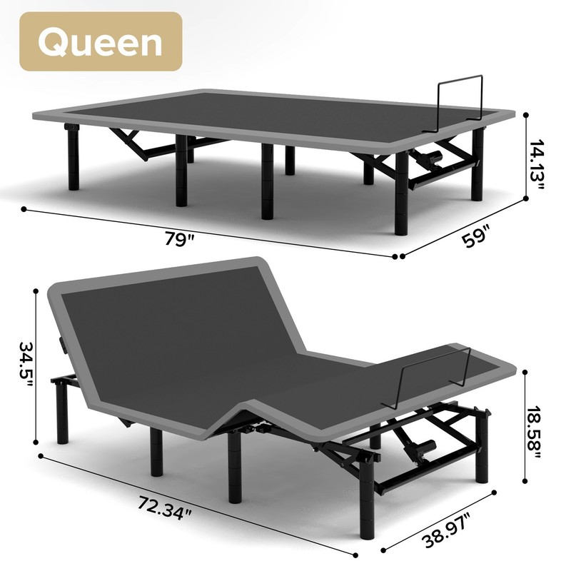 Massage Queen Adjustable Bed Frame with Wireless Remote, Dual USB-A/C, LED Light gallery