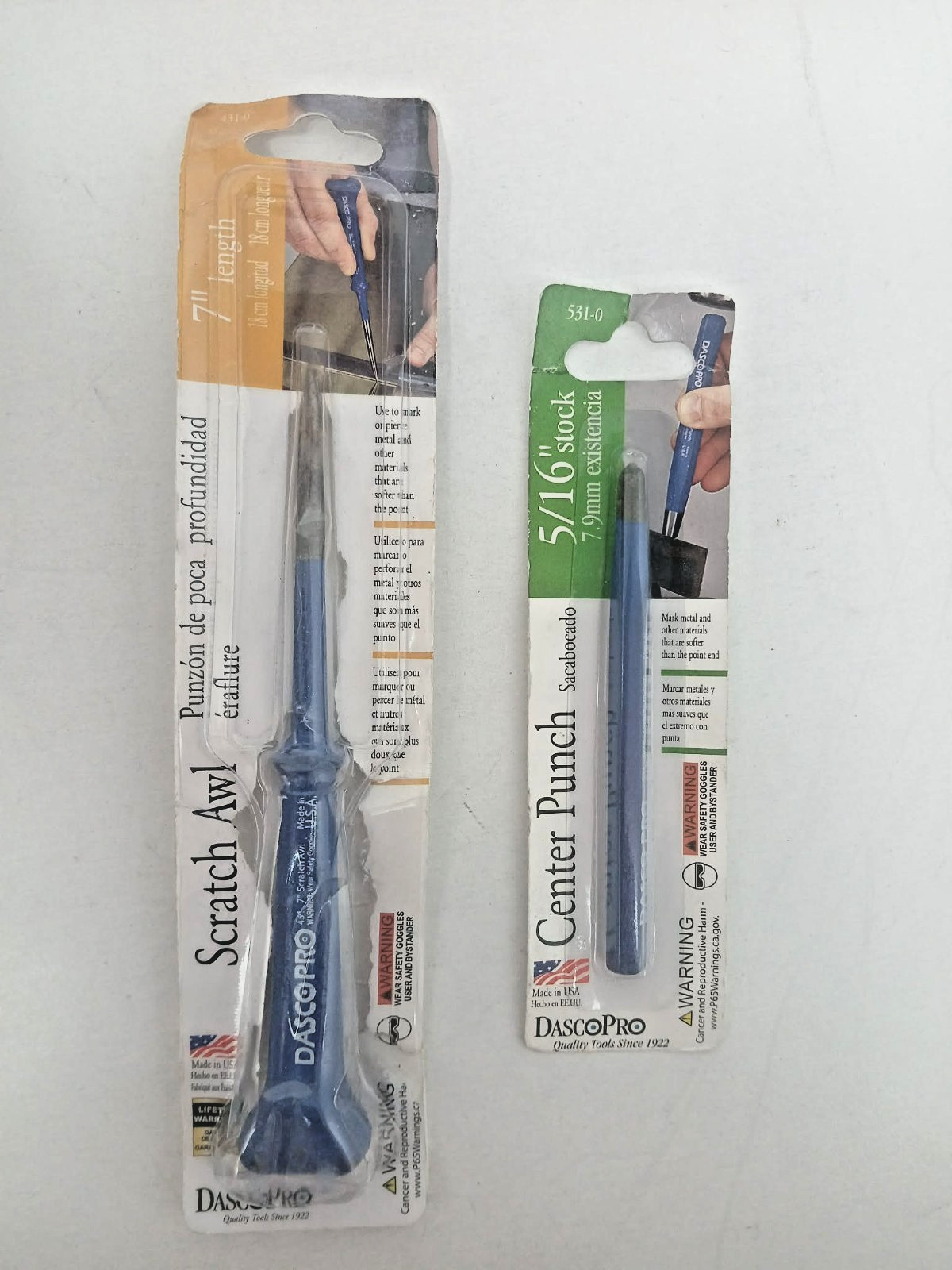 2 Pack Dasco Pro Tools - 531-0 5/16 in Center Punch & 431-0 7 in Scratch Awl gallery