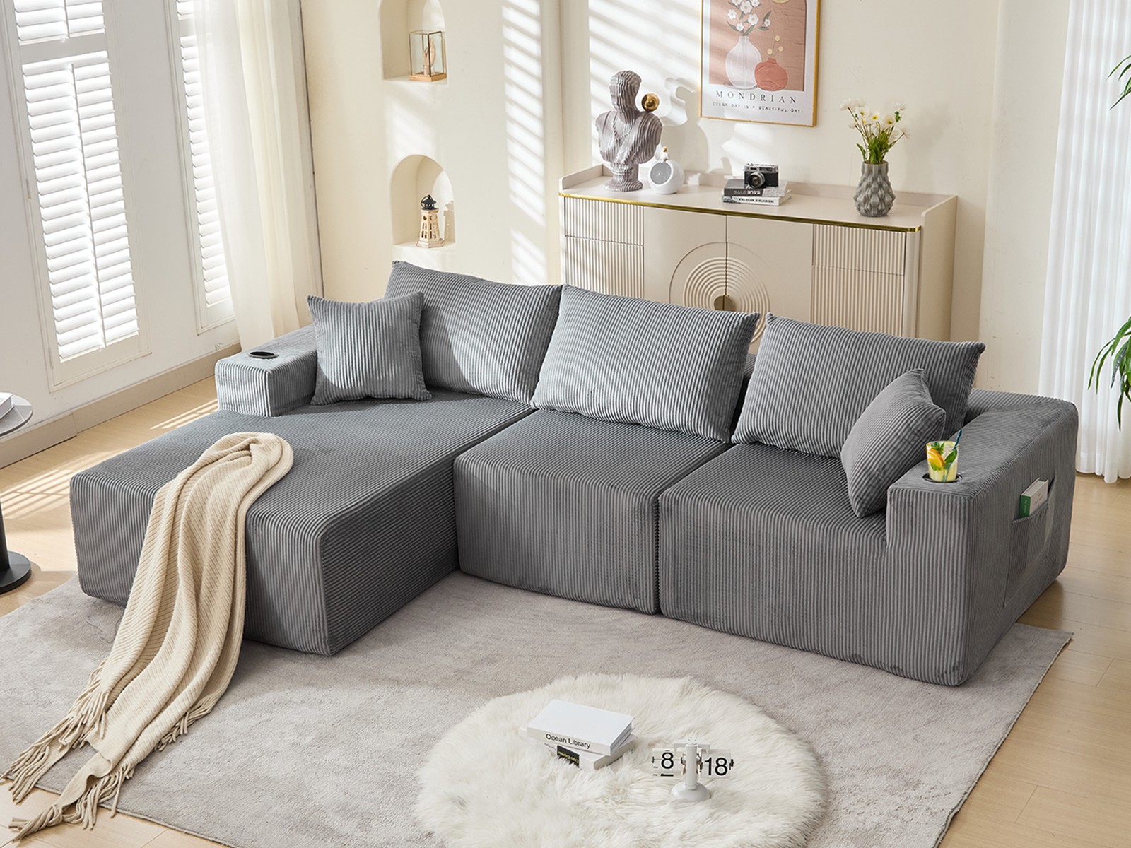 LOCAME Modular Sectional Sofa Couch, Convertible Floor Sofa Lounger with Pillows gallery