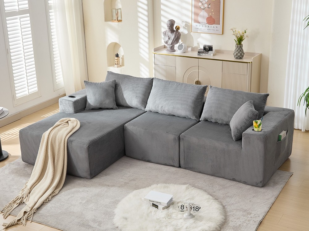 LOCAME Modular Sectional Sofa Couch, Convertible Floor Sofa Lounger with Pillows