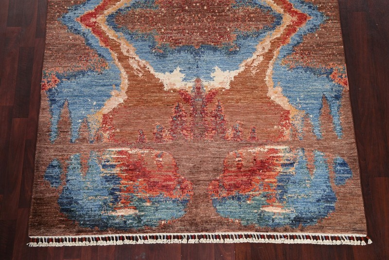 Modern Rust Wool Abstract Oriental Area Rug Hand-made Contemporary Carpet 6x8 gallery