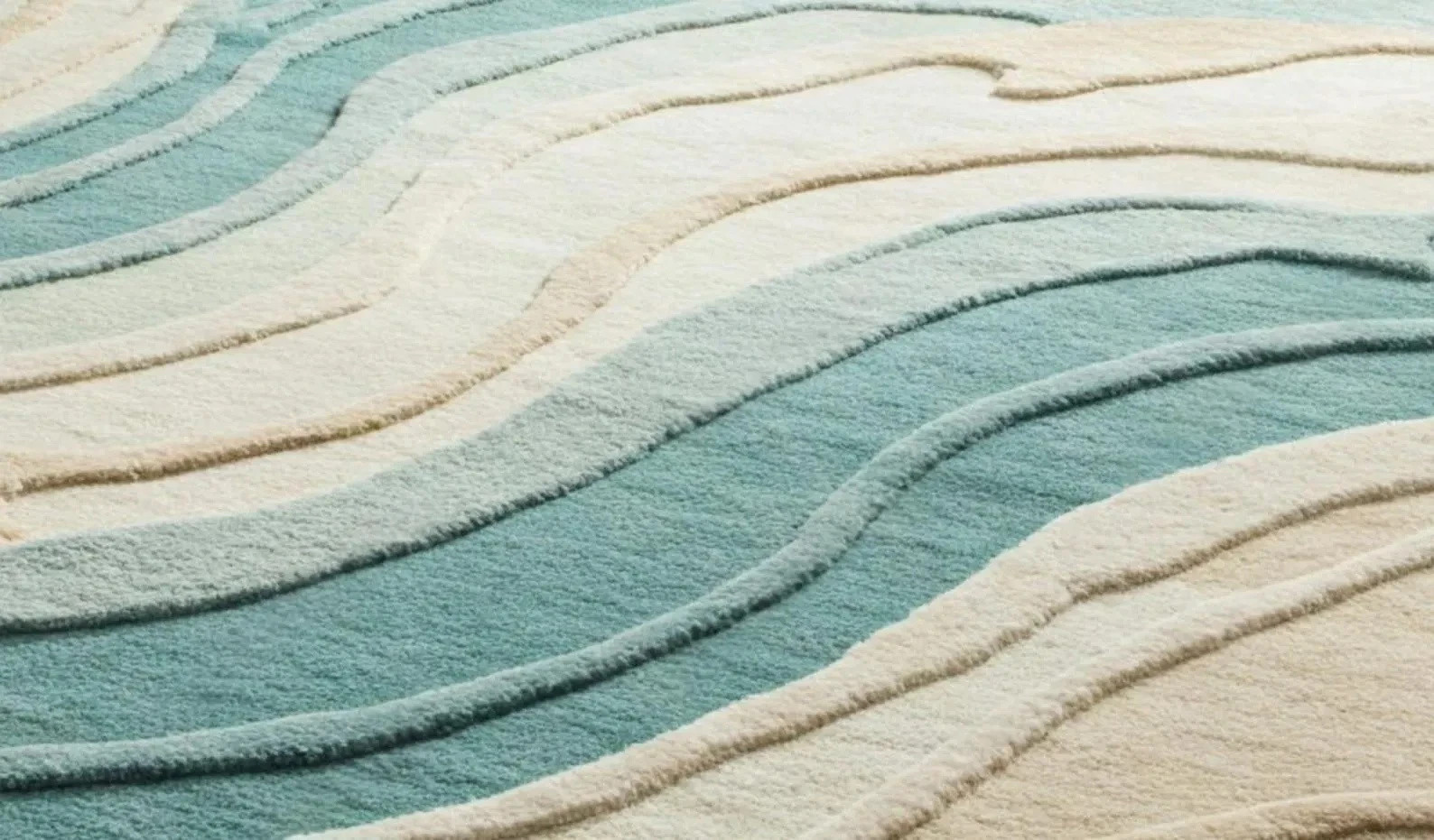 Coastal Modern Abstract Teal & Cream – Soft Tufted Ocean Wave Design Carpet Rug gallery