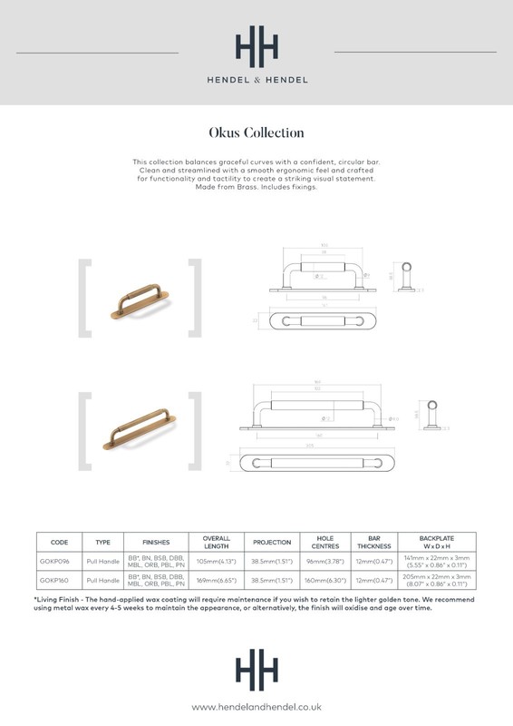 3.78" CC Okus Kitchen Cabinet Pull Handle With Back Plate In Brushed Satin Brass gallery