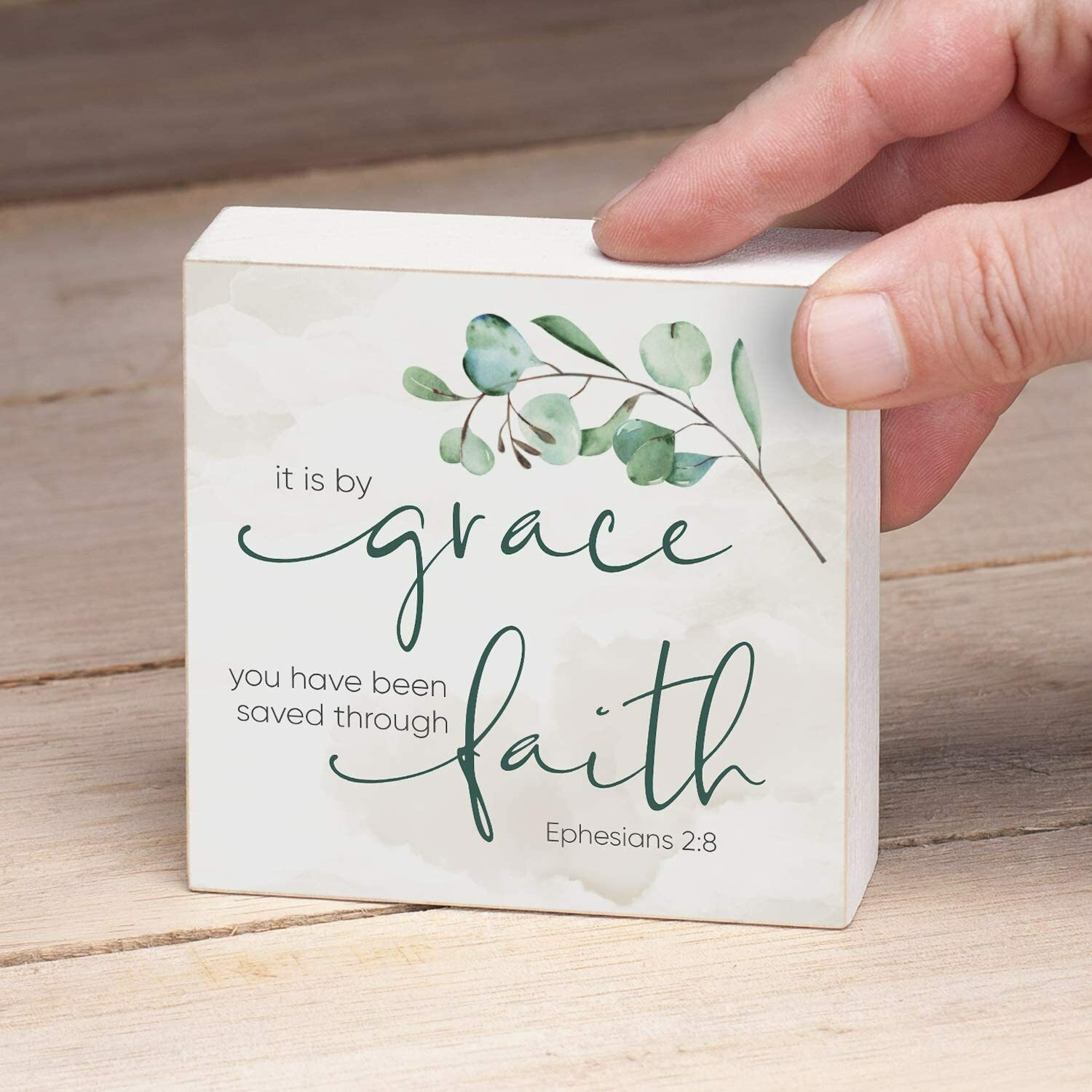 Counterart Wood Block Décor Message by Grace Saved Through Faith Sign, 3.75 inch gallery