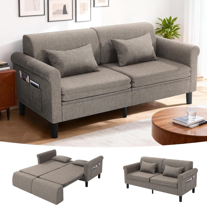 58/74''W Loveseat Sofa Sleeper Couch High-Density Sponge &Breathable Fabric Sofa gallery