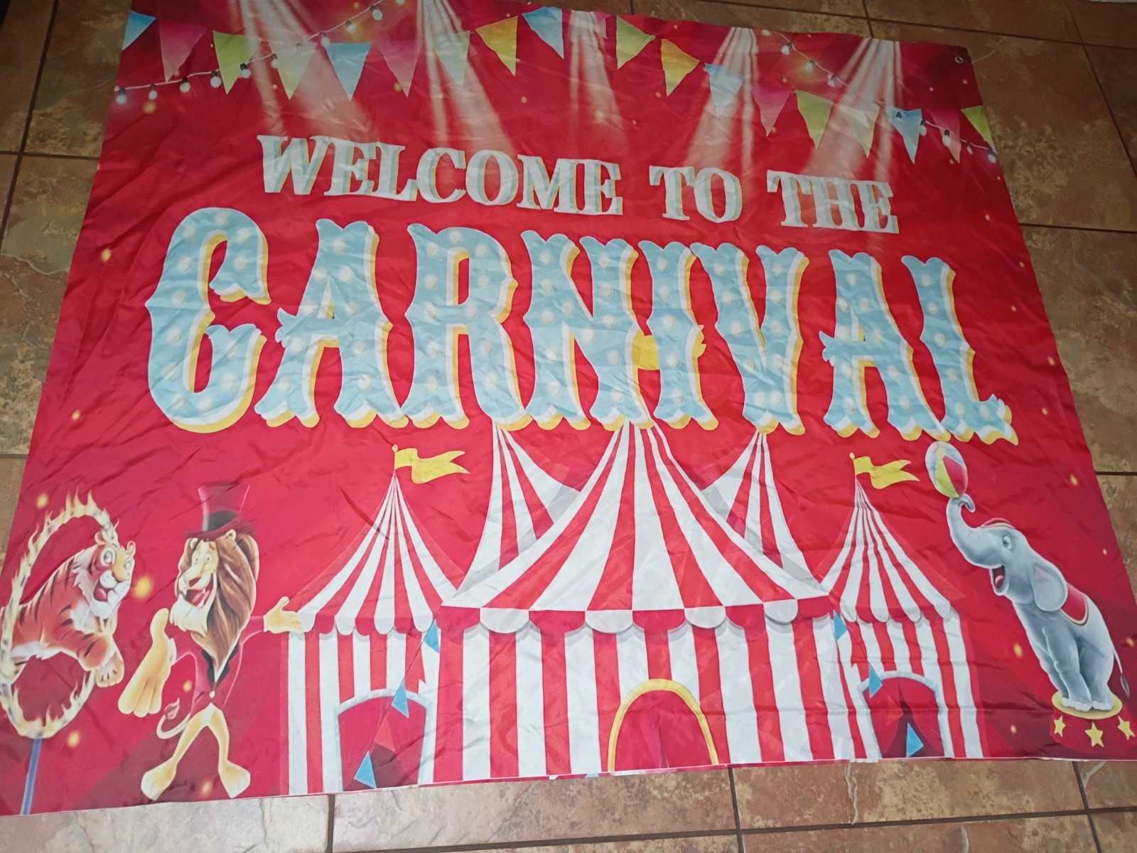WELCOME TO THE CARNIVAL Backdrop Banner Party Decoration Fabric 57×50 in. 4 Hole gallery