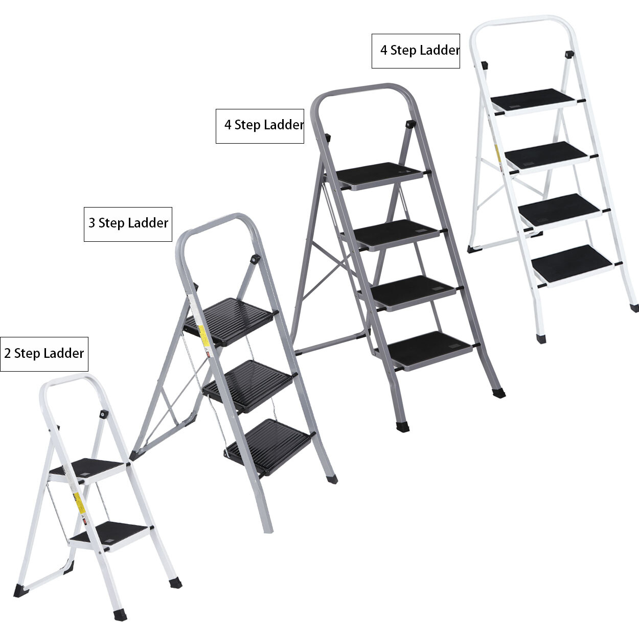 2/3/4 Steps Ladder Folding Anti-Slip Safety Tread Industrial Home Use 300Lb Load gallery