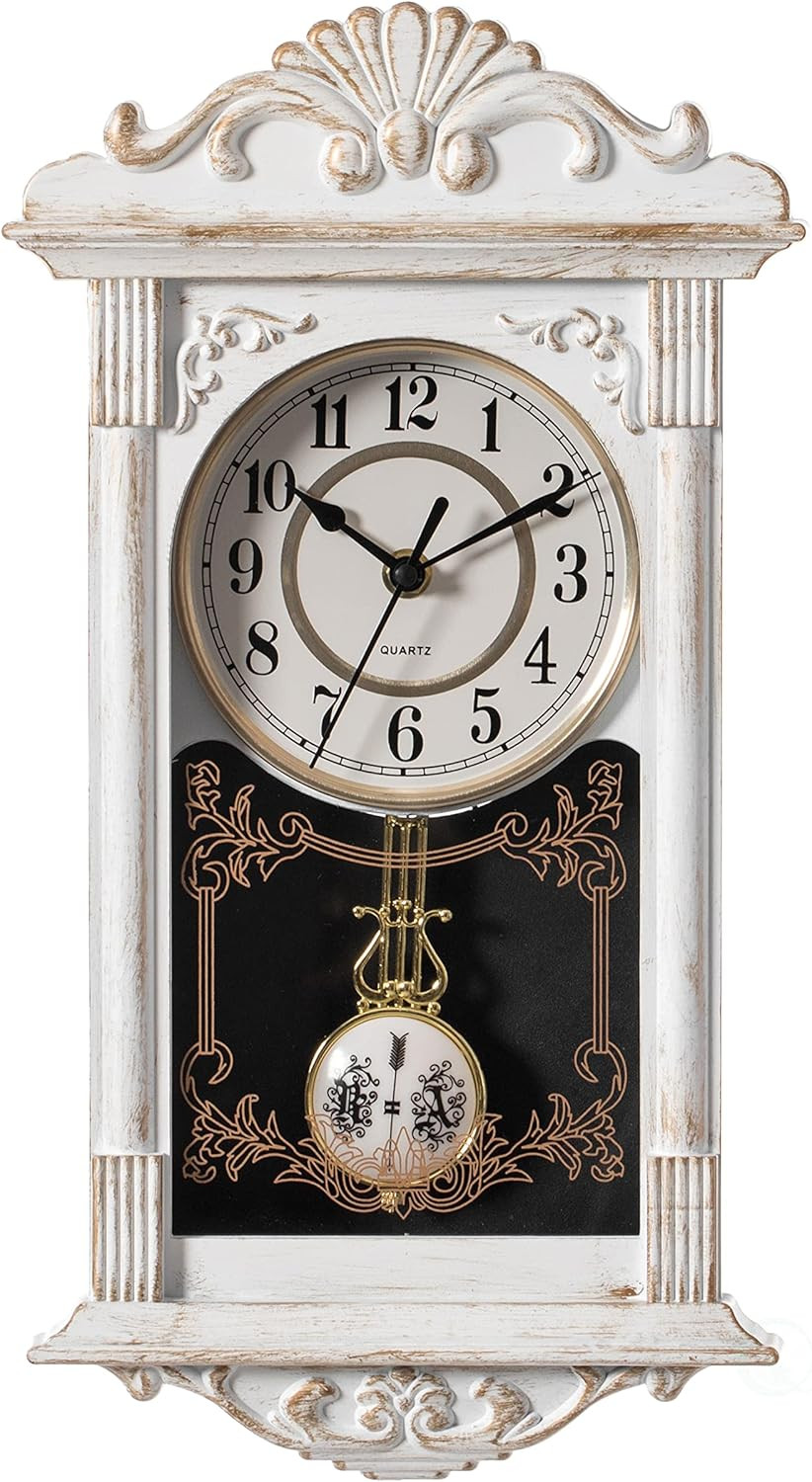 Vintage Grandfather-Style Wall Clock with Wood-Effect Plastic Pendulum Battery-O gallery
