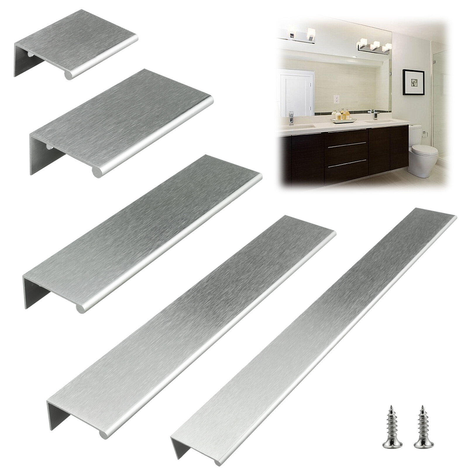 Brushed Nickel Finger Edge Pull Cabinet Door handle Bar Back Mount Drawer gallery