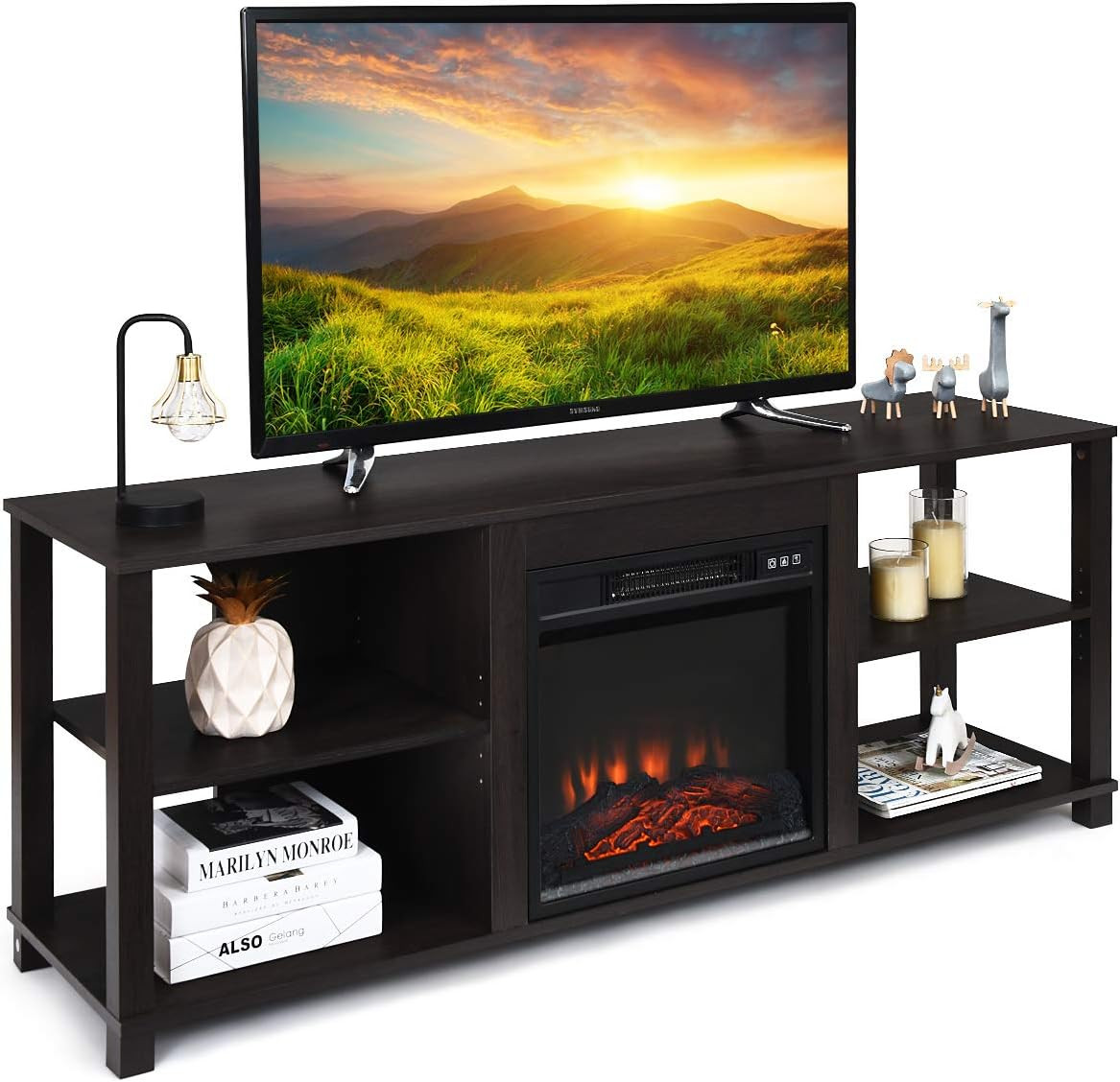 Stylish 2-Tier TV Stand with Adjustable Shelves for 18" Electric Fireplace gallery