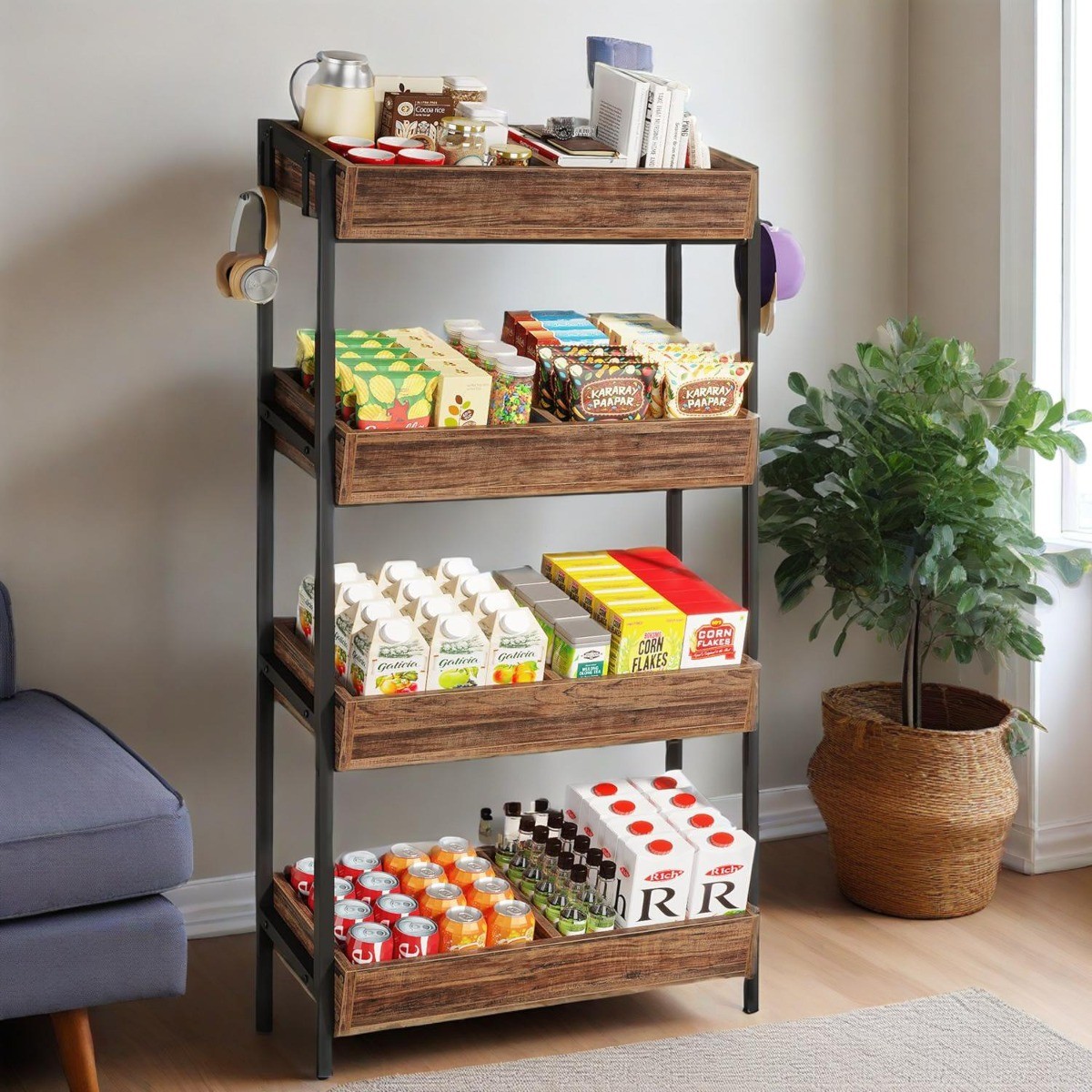 Industrial 4-Tier Storage Shelf, Open Rack for Kitchen, Living Room & Home gallery