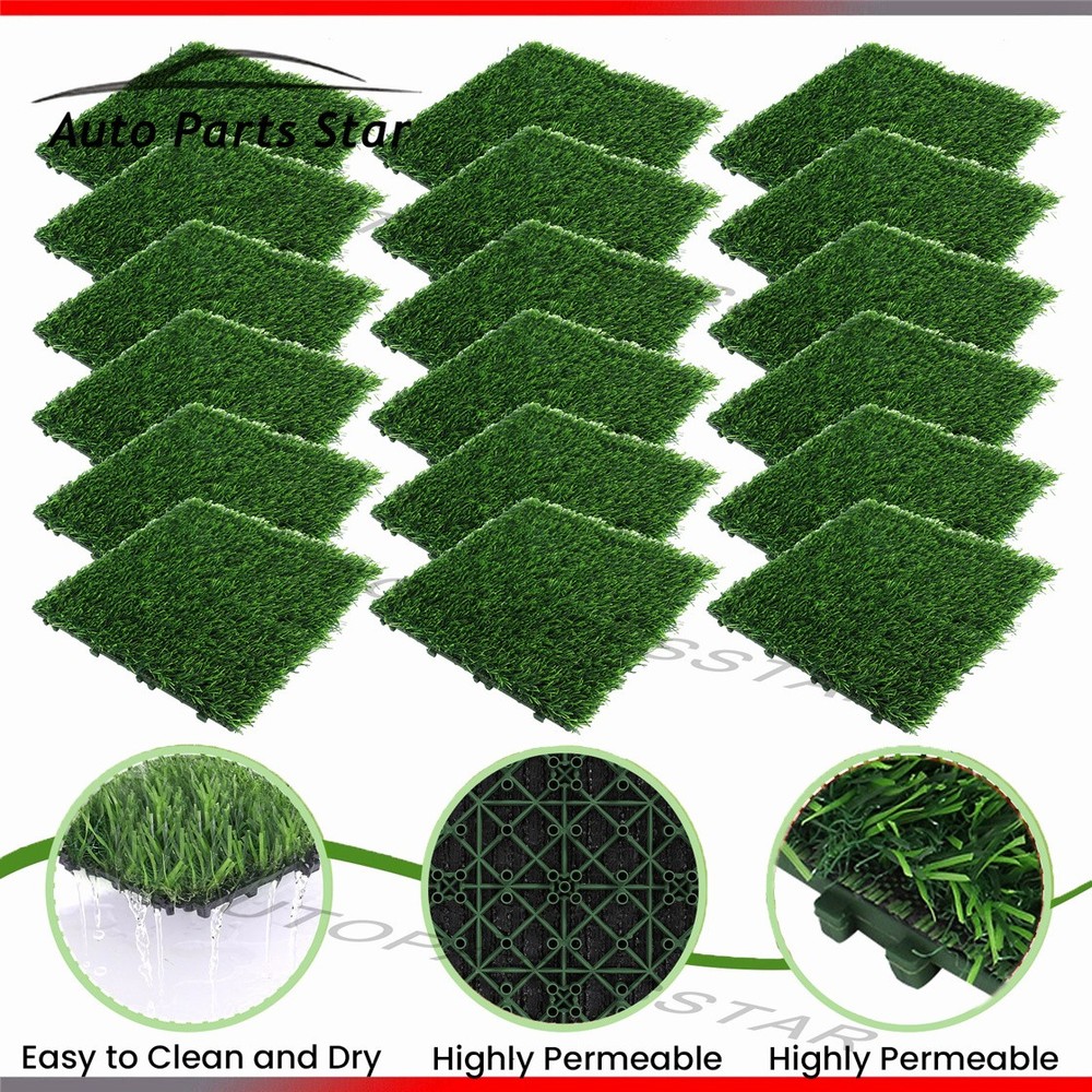 18 Interlocking Artificial Grass Tiles 12x12in Green Fake Turf Flooring