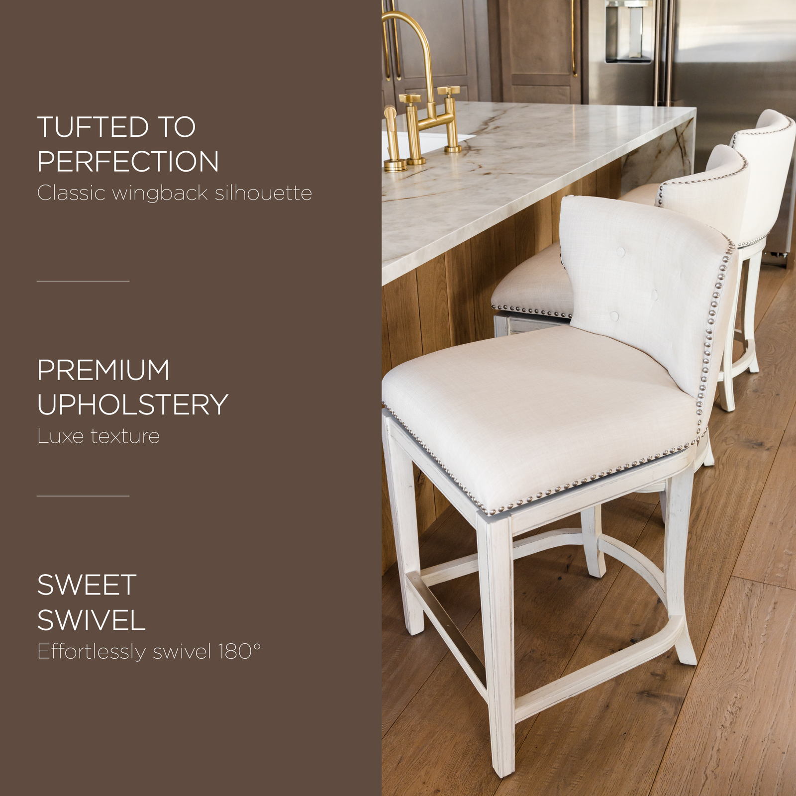 Maven Lane Hugo Counter Stool, White Oak Finish Natural Color Fabric Upholstery gallery