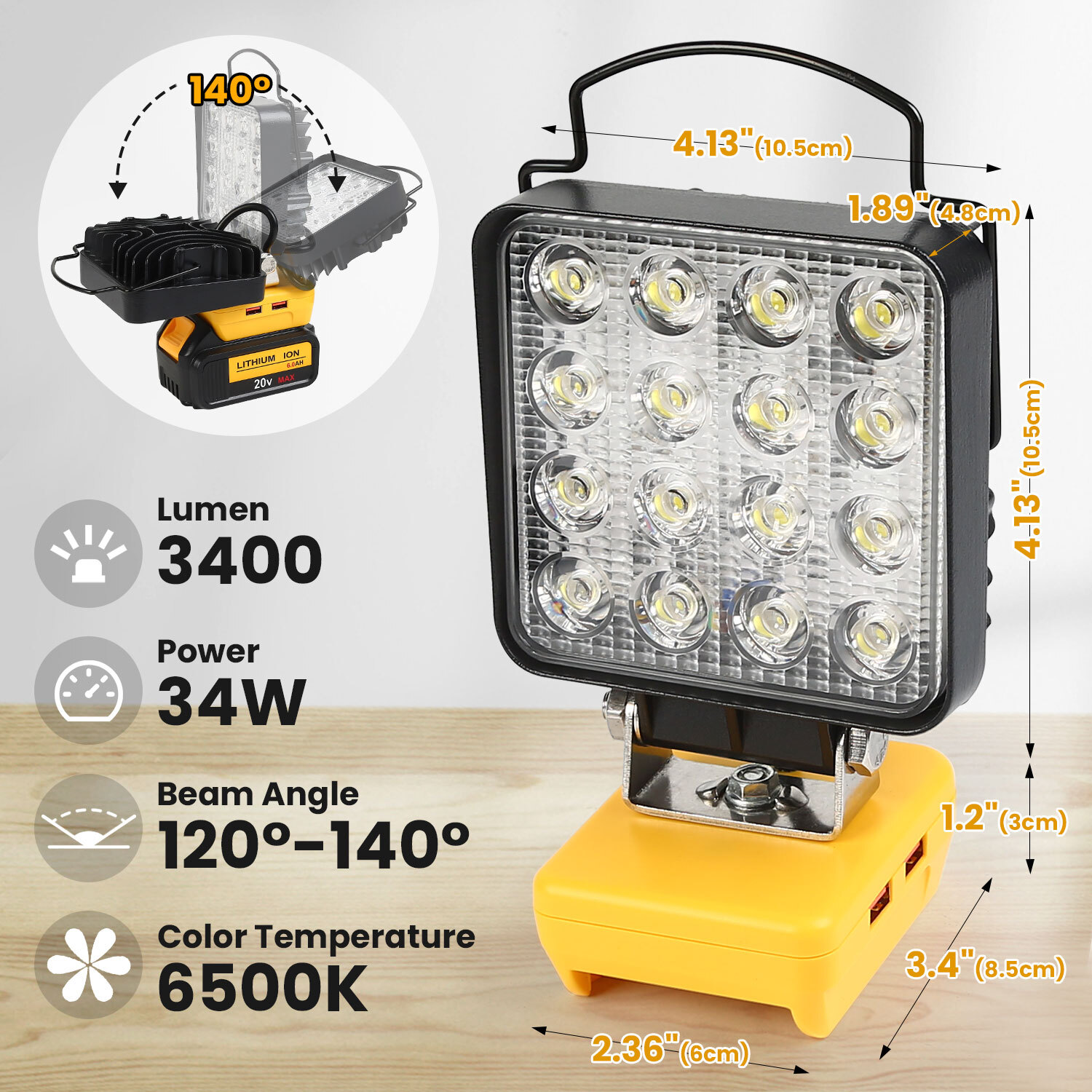 Cordless LED Work Light for Dewalt 20v Battery 34W 3400LM Flood Lights Outdoor gallery