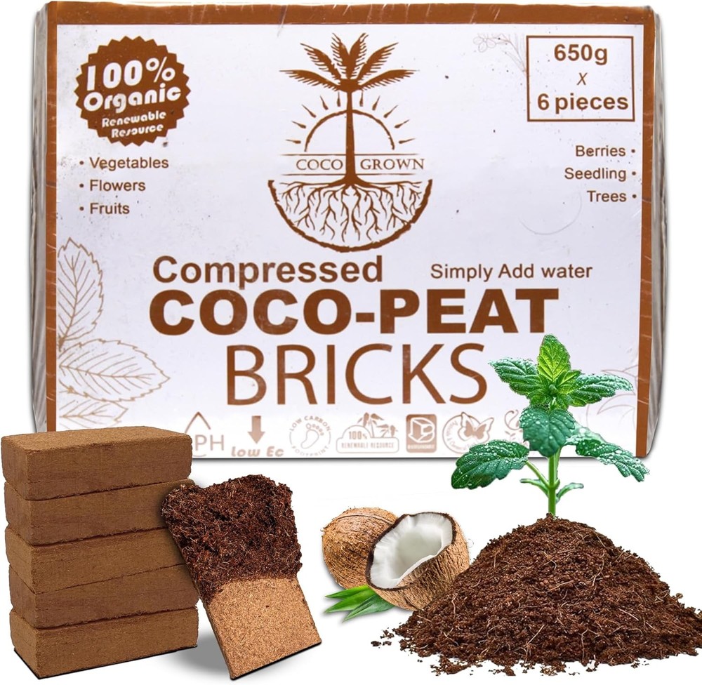 Compressed Coco Coir Bricks – 100% Organic, 650g x 6 Bricks – Expands to 8L Each
