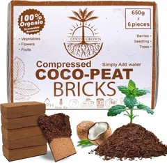 Compressed Coco Coir Bricks – 100% Organic, 650g x 6 Bricks – Expands to 8L Each