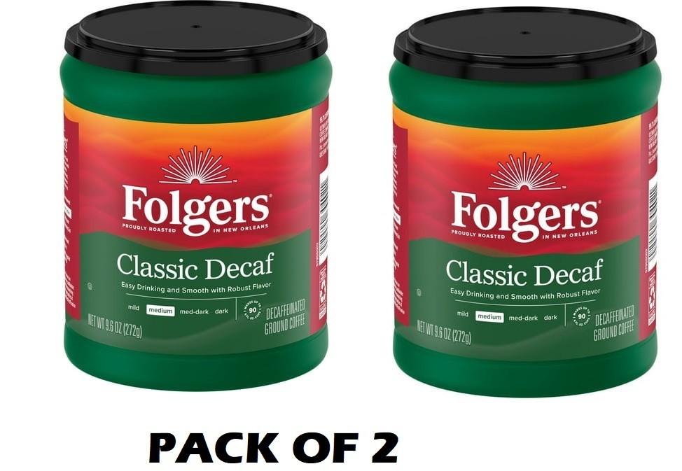 (2 Pack) Folgers Decaf Coffee Ground Coffee Classic Medium Roast 9.6 oz Canister gallery